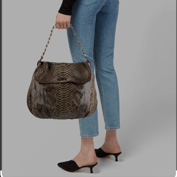 Zagliani python shoulder bag w/ magnetic flap and chain - Picture 11 of 13